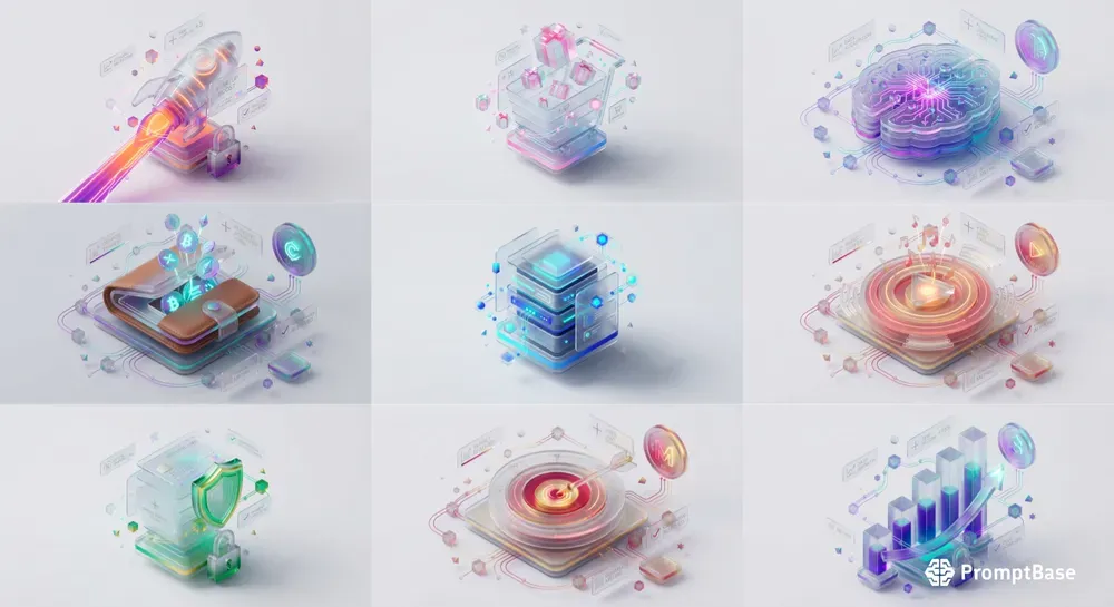 3D Isometric Glassmorphic App Web Icons