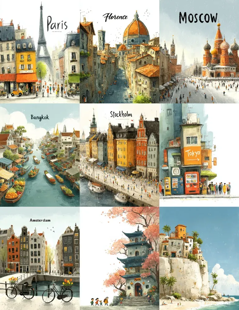 City Travel Storybook Art Poster Pages