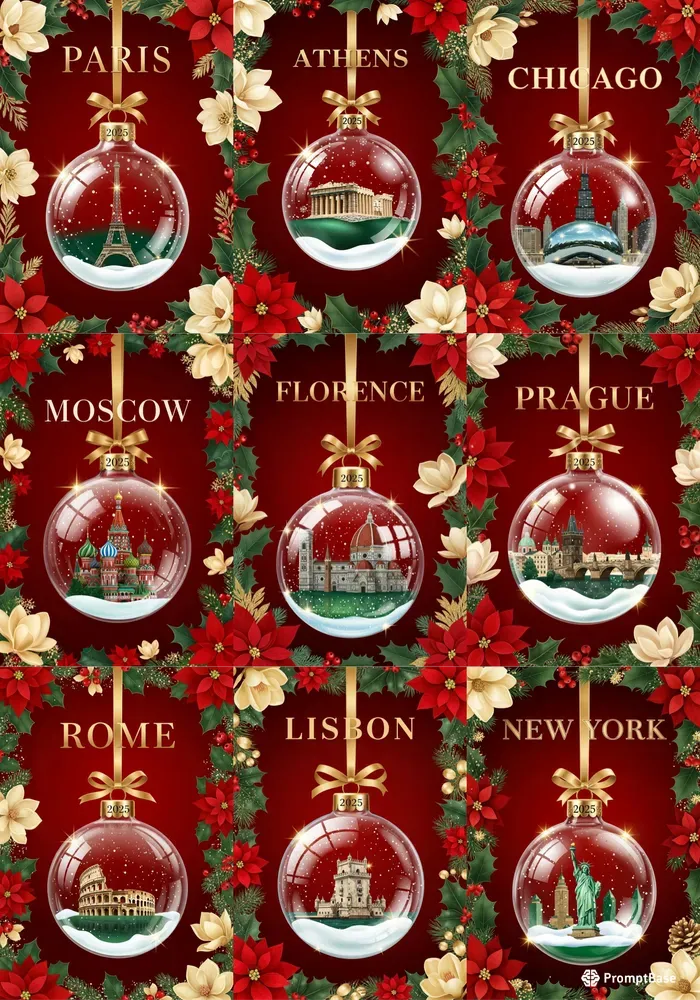 Glamour Christmas Bauble Travel Posters