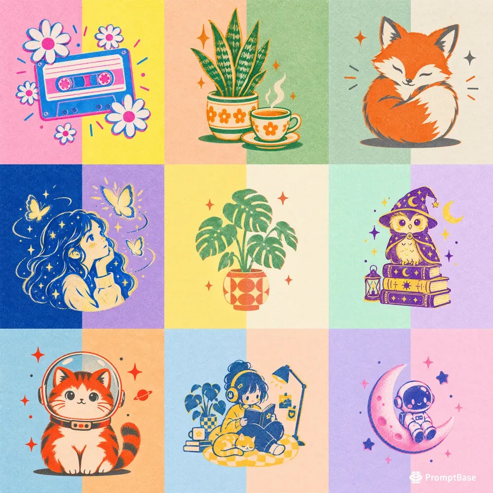 Whimsical Riso Pastel Pop Art