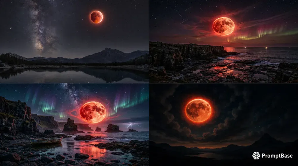 Cinematic Blood Moon Lunar Eclipse Art