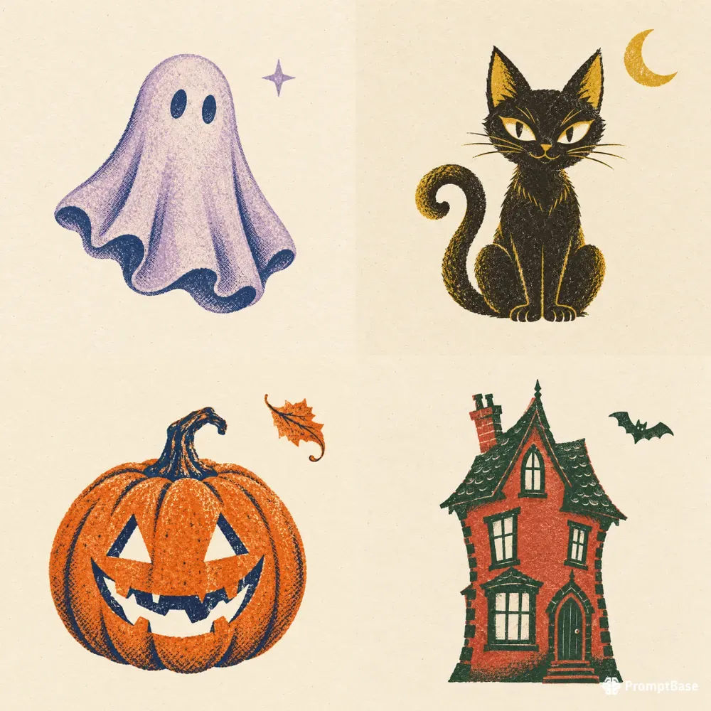 Retro Riso Halloween Prints