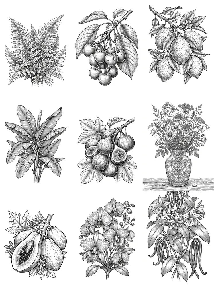 Vintage Etching Coloring Book Pages