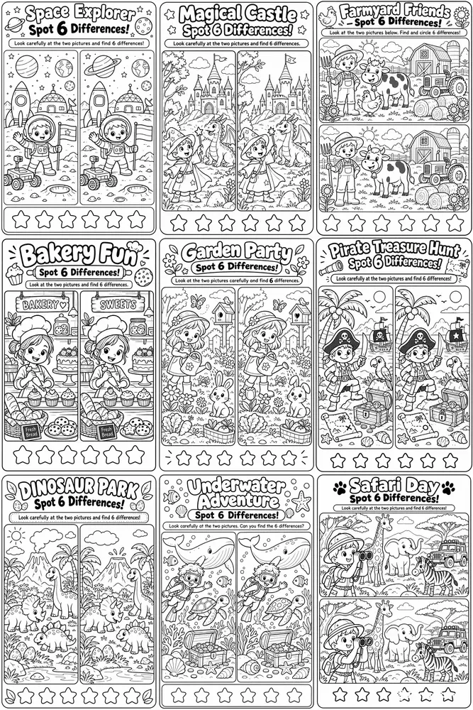 Kids Spotthedifference Activity Sheets