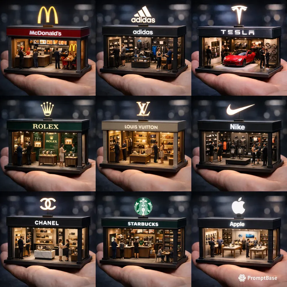 Miniature Luxury Brand Stores With Logos