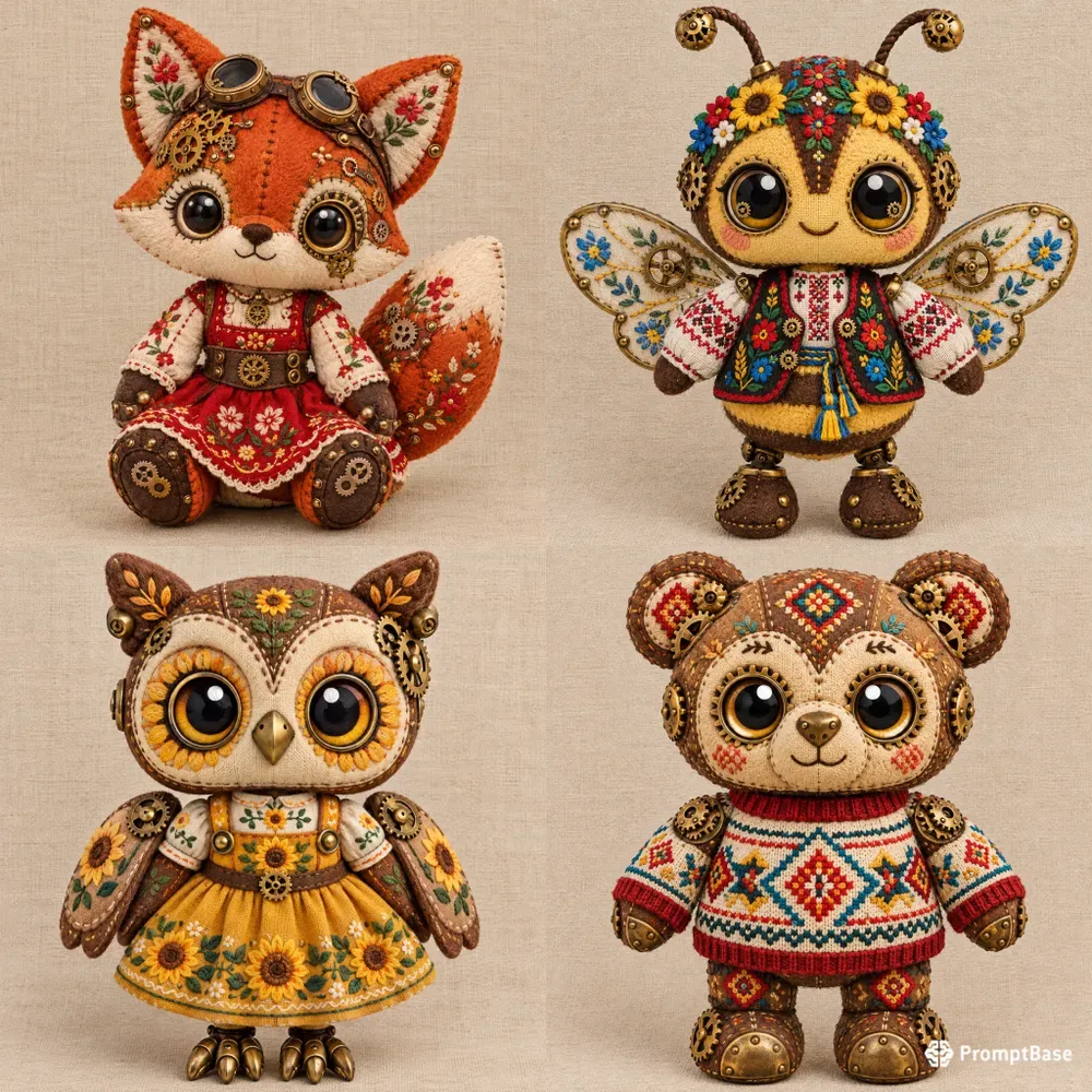 Mechanical Folk Embroidery Patches