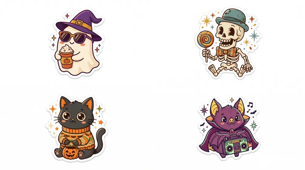 Cute Retro Halloween Diecut Stickers