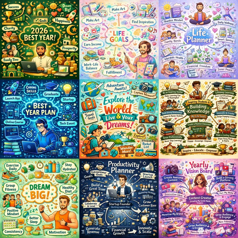 Colorful Life Goals Mind Map Art