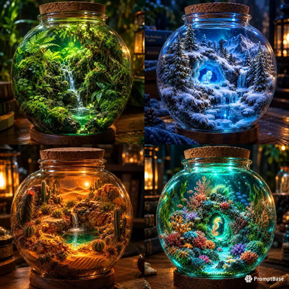 Glass Terrarium Ecosystem Art