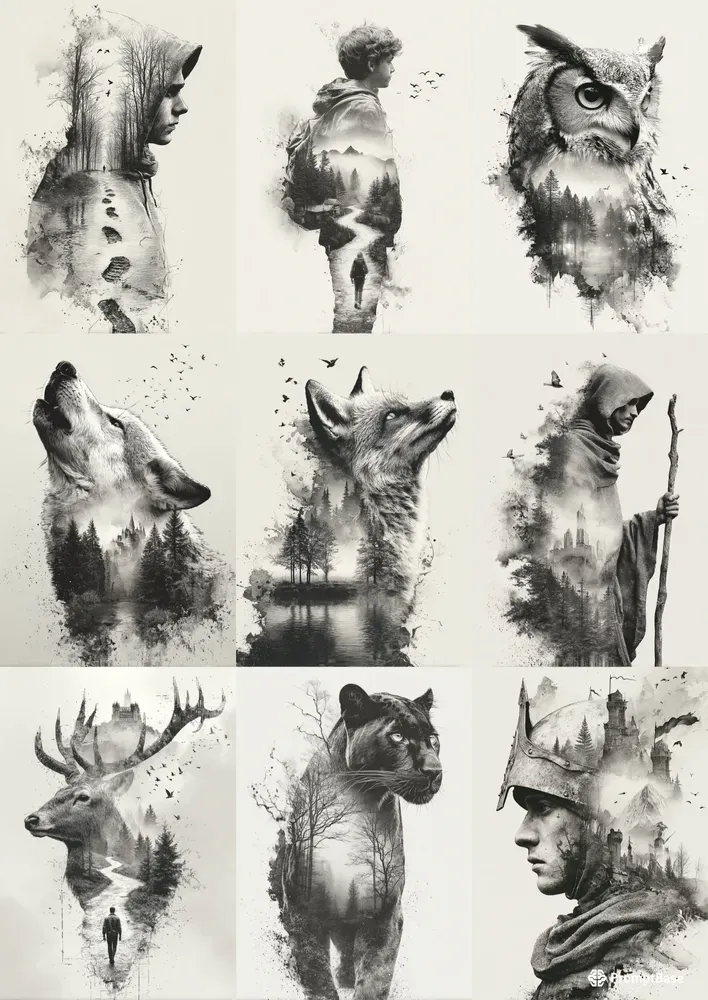 Double Exposure Black And White Art