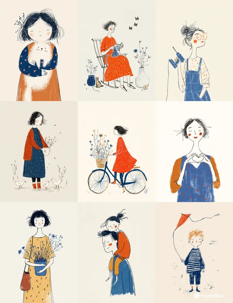 Playful Daily Life Line Art Illustrations