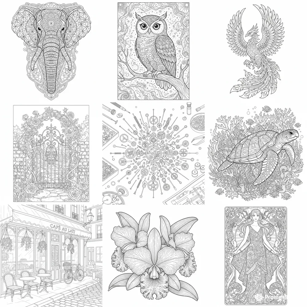 Intricate Adult Coloring Therapy Art