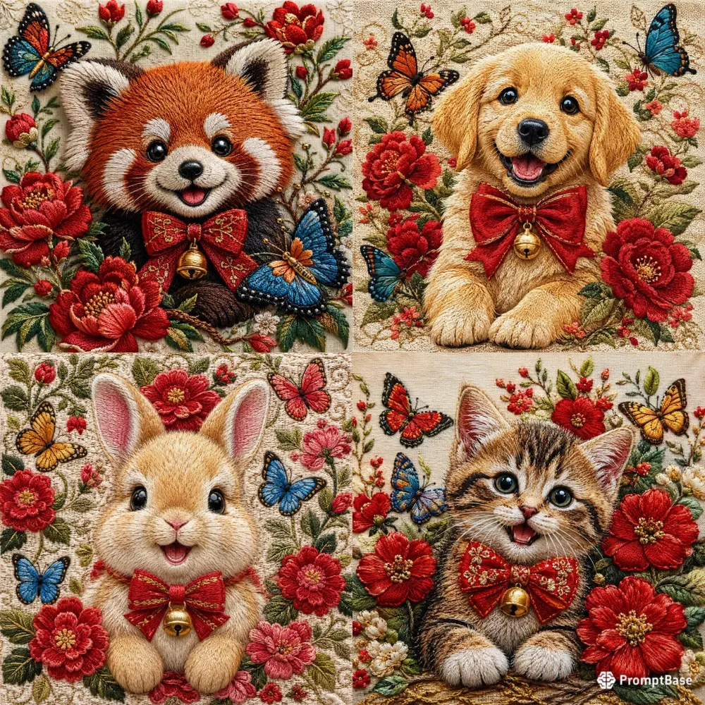 Whimsical Embroidered Animal Portraits