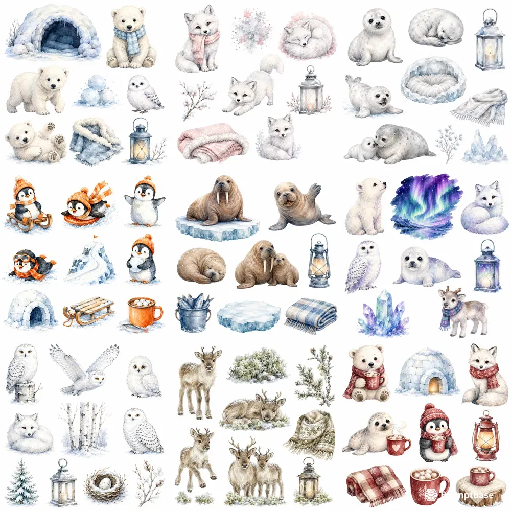 Watercolor Arctic Animal Cliparts