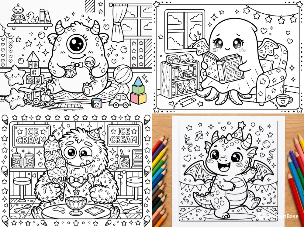 Cute Kawaii Monster Coloring Pages