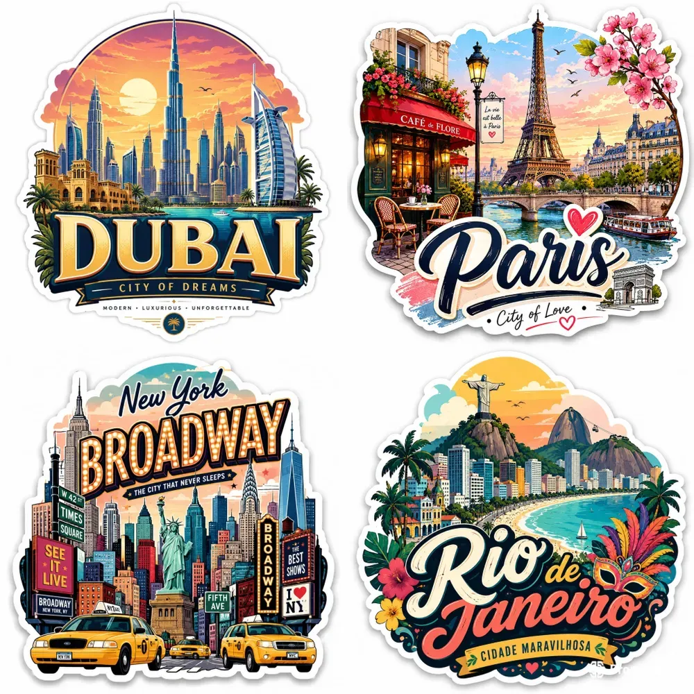 Travel City Sticker Illustrations