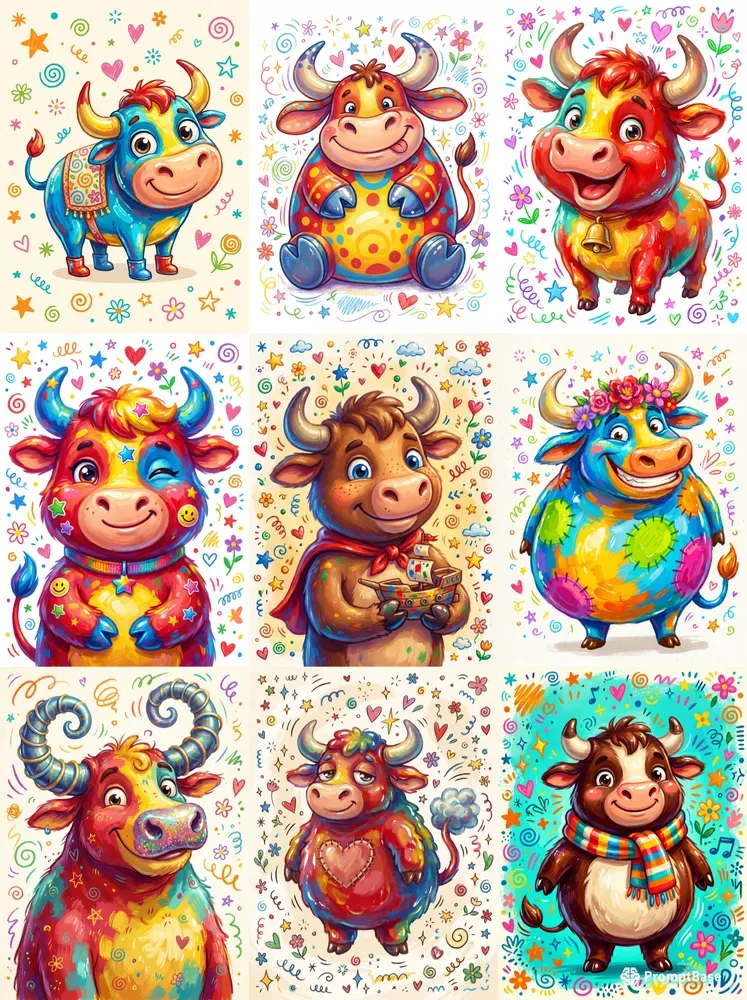 Shiny Cute Bulls Illustrations