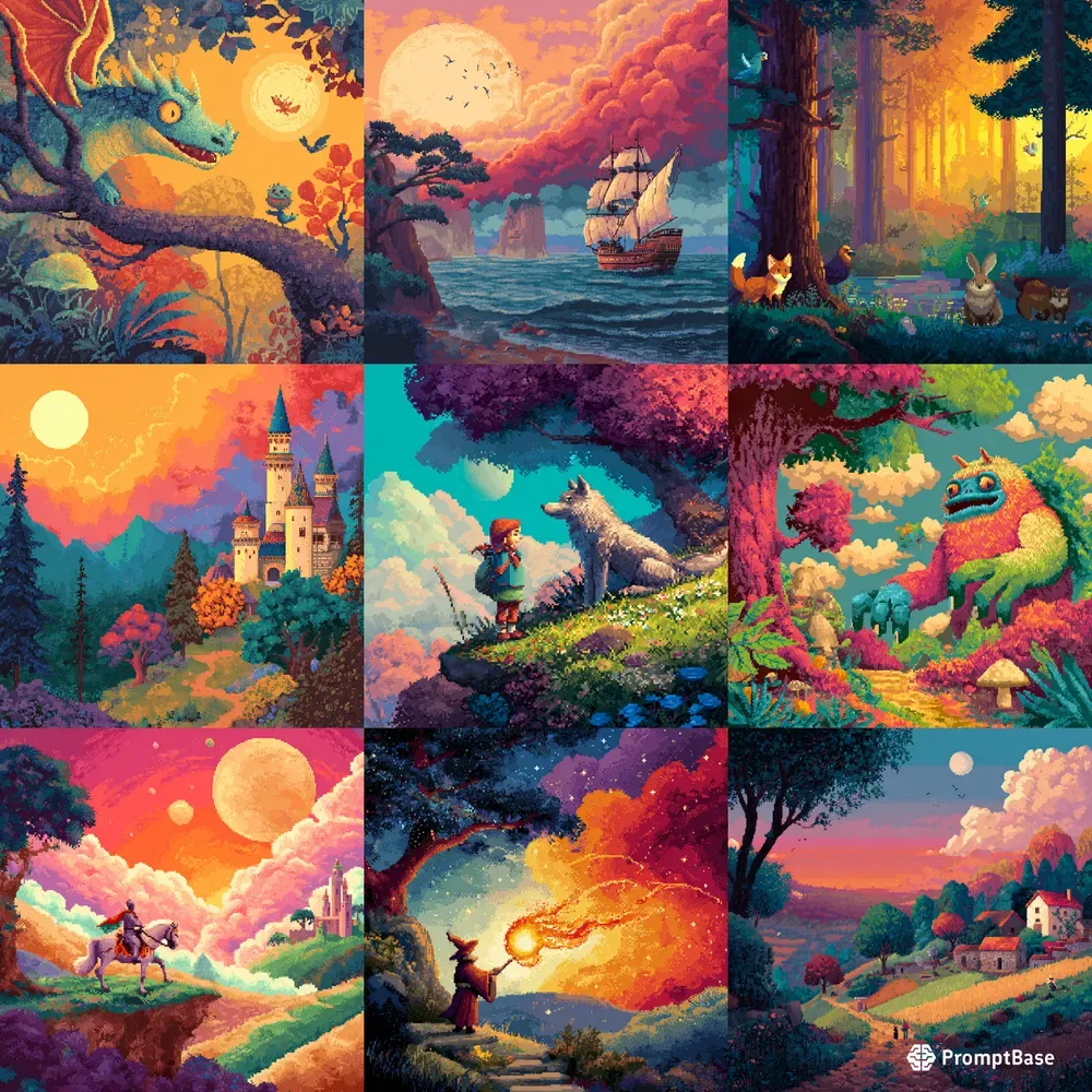 Vibrant Fairytale Pixel Art Paintings