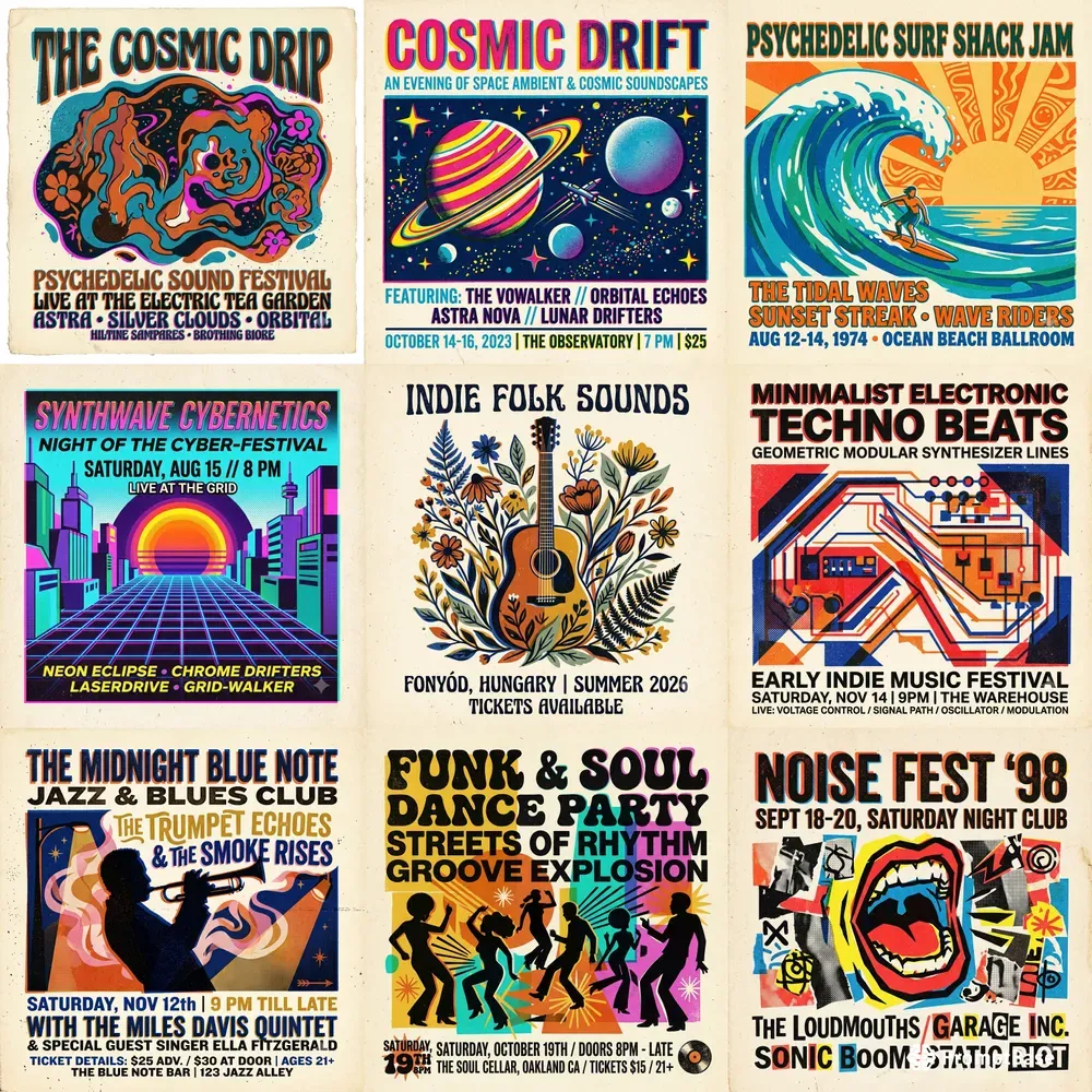 Retro Risograph Concert Posters