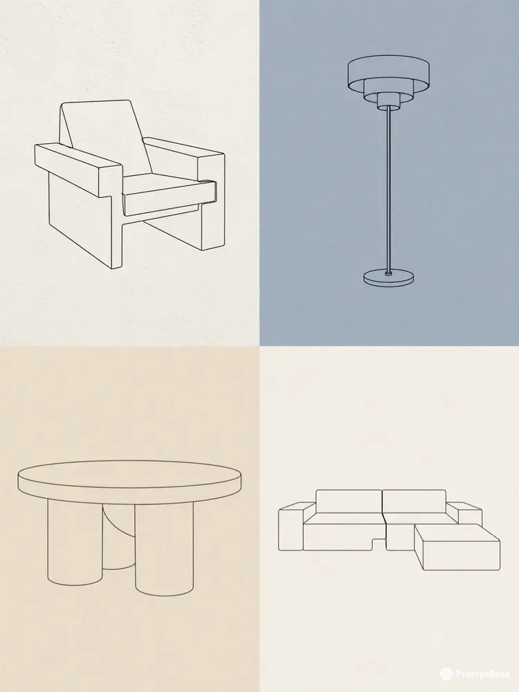 Minimalist Line Art Brutalist Furniture