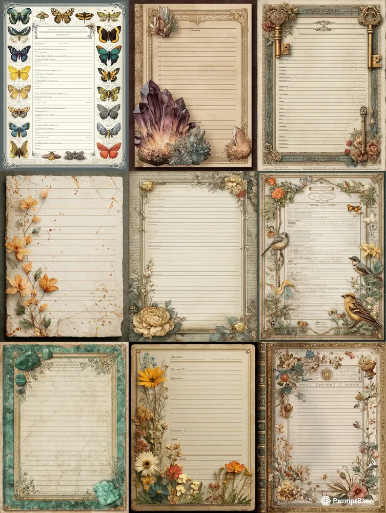 Crystal Corners Vintage Notebook Pages