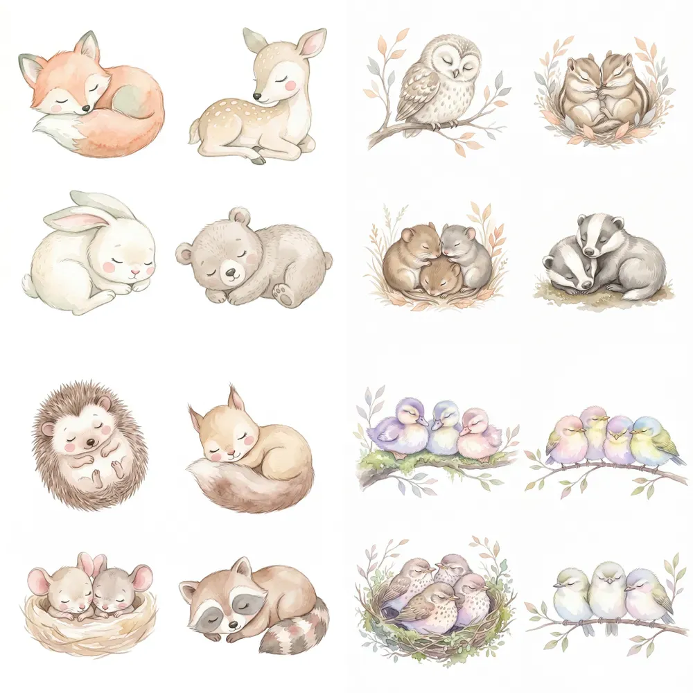 Watercolor Baby Woodland Animals