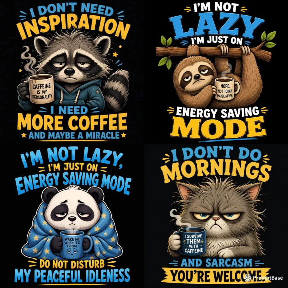 Sleepy Mood Sarcastic Cartoon Designs