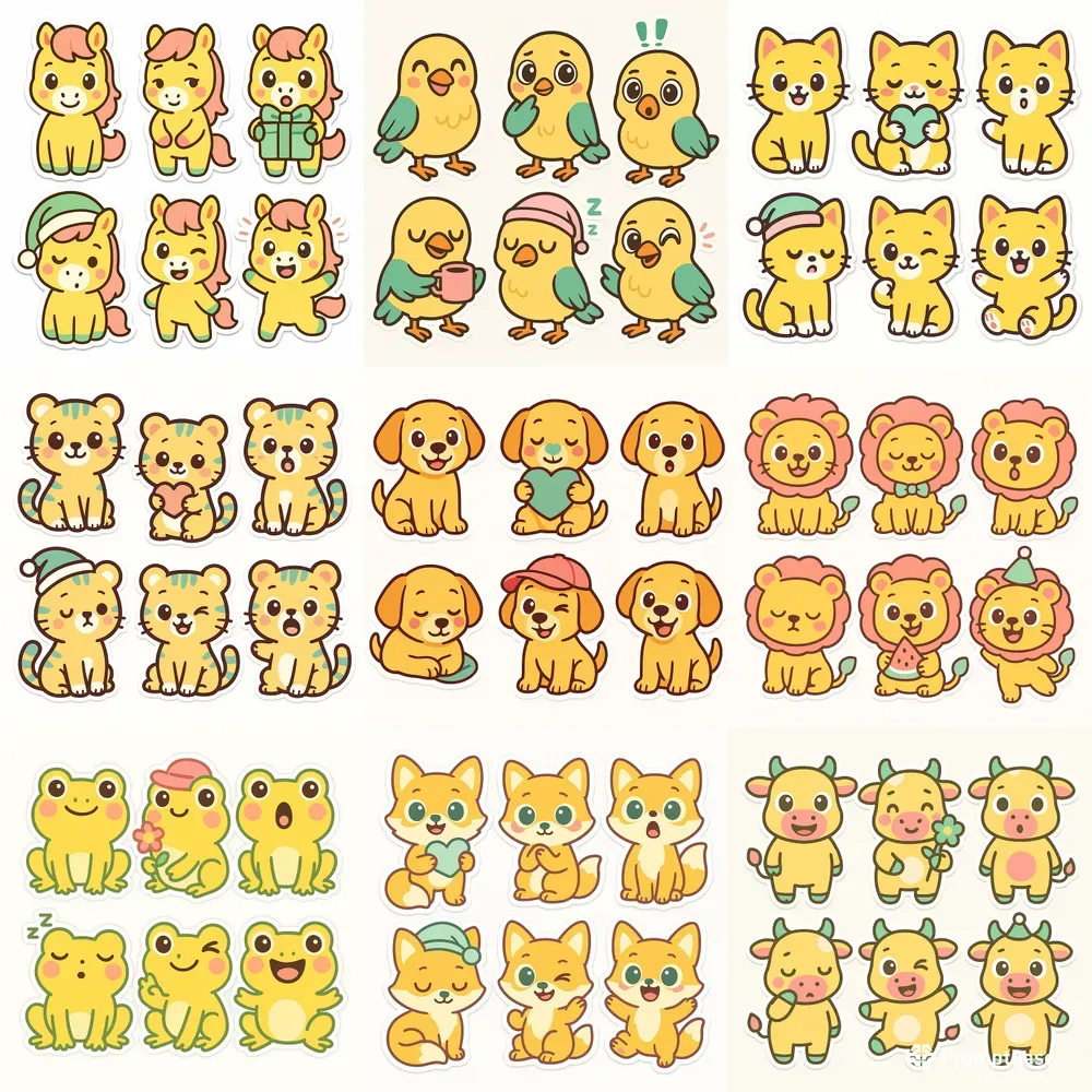 Six Cute Sticker Designs Expressive Sets