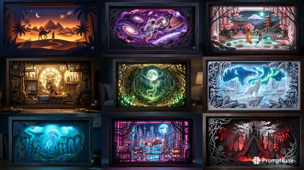 Ethereal 3D Papercut Lightbox Dioramas
