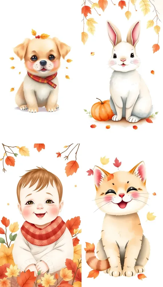 Cute Autumn Boho Characters Clipart