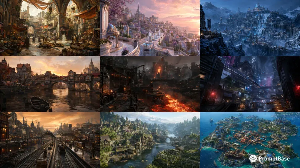 Realistic Fantasy 3D Game City Landscapes