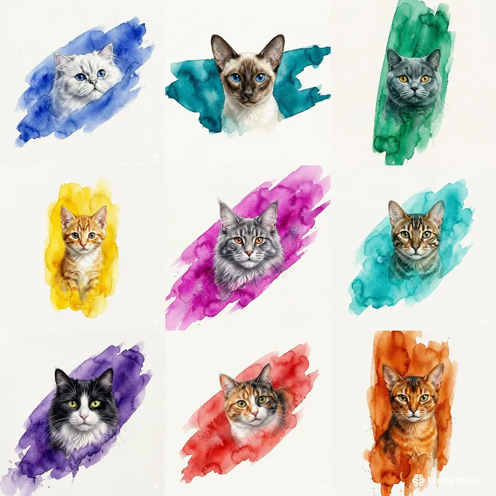 Watercolor Cat Brushstroke Portraits