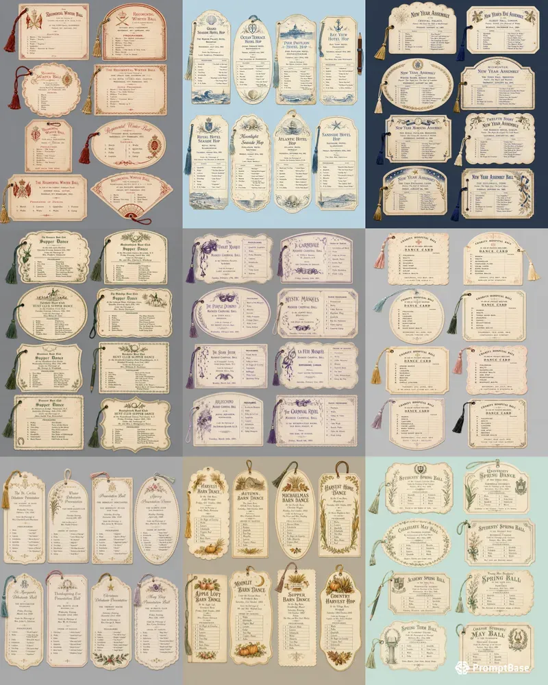 Ball Dance Card Ephemera Sheets