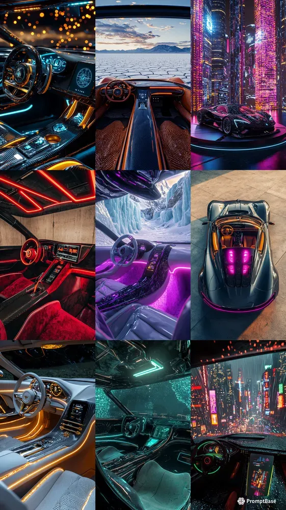 Cyber Luxury Hypercar Cockpit Neons