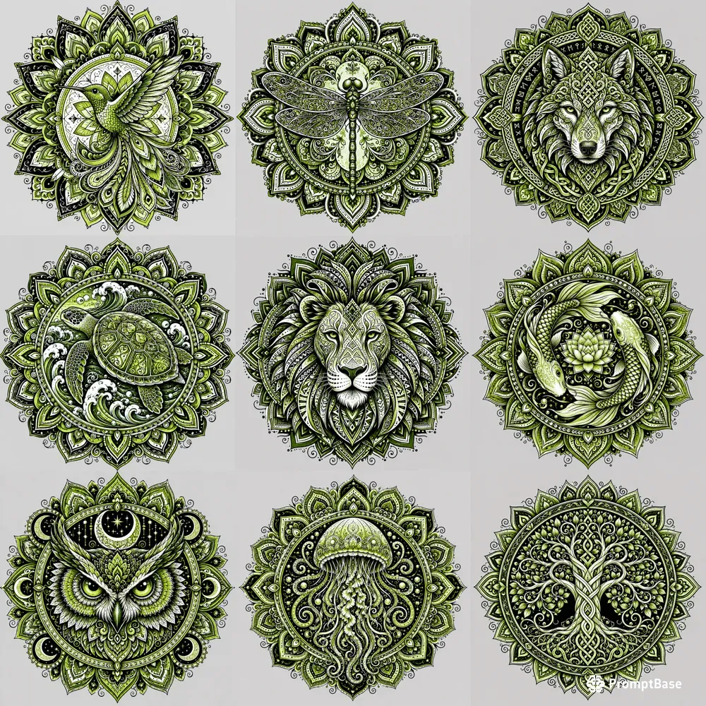 Elegant Green Mandala Artworks
