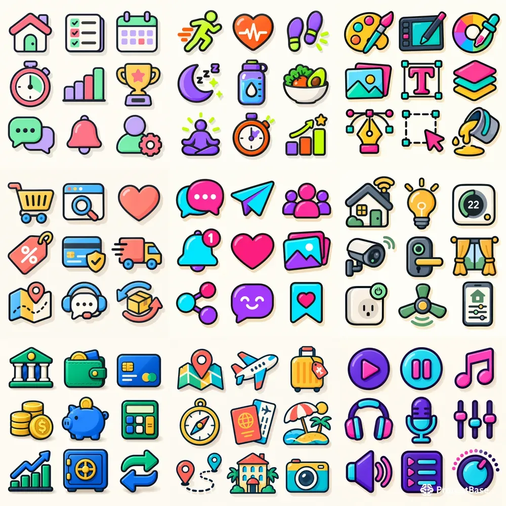 Chunky Neopop App UI Icon Grid Kits