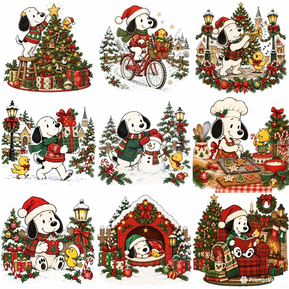 Cute Christmas Beagle Cartoon Cliparts