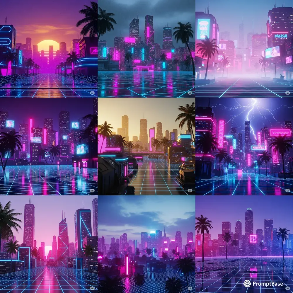 Vaporwave Neon Cityscape Generators