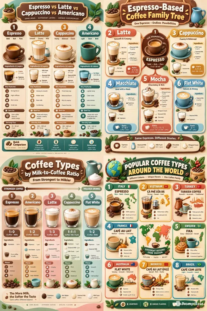 3D Coffee Types Infographics