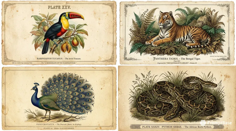 Stylized Vintage Exotic Animal Illustrations