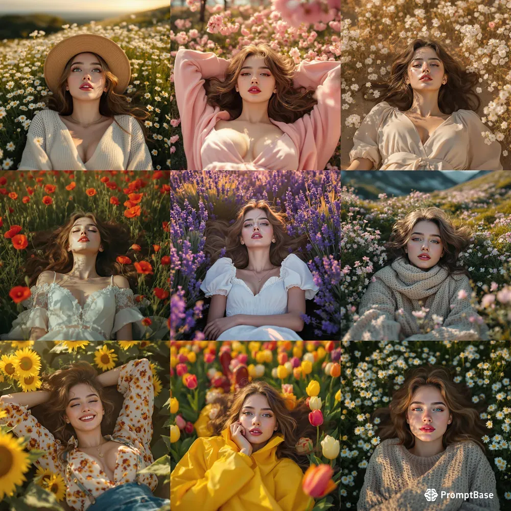 Beautiful Women Lying Among Flowers