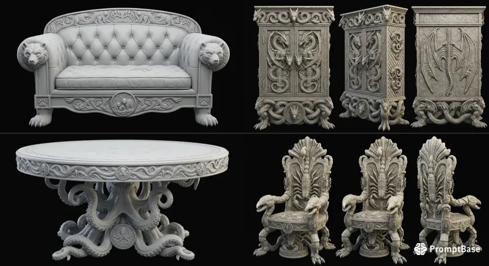 3D Relief Creature Furniture Models
