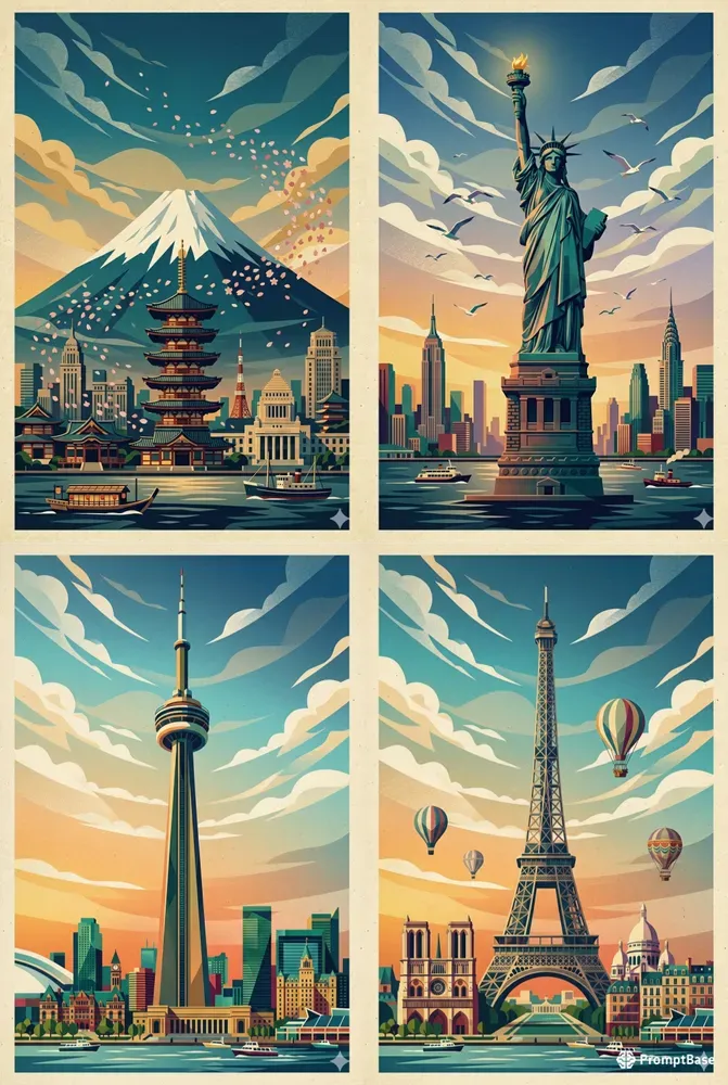 Midcentury Travel Poster Art Assets