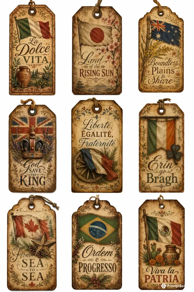 Vintage Country Flag Tags
