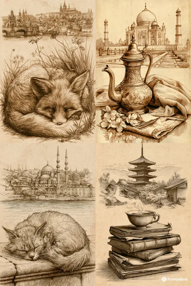 Vintage Ink Travel Sketch Posters