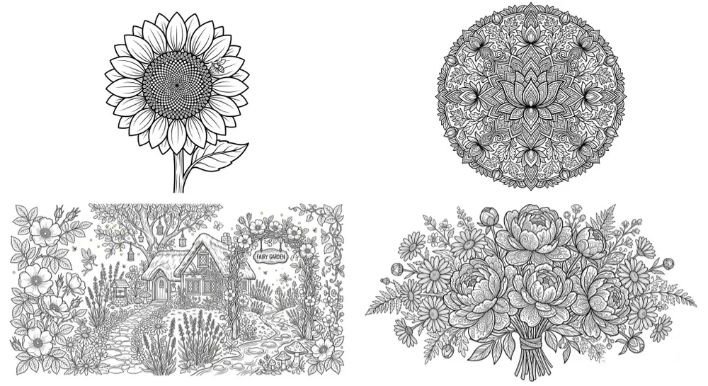 Flower Coloring Book Page Builders