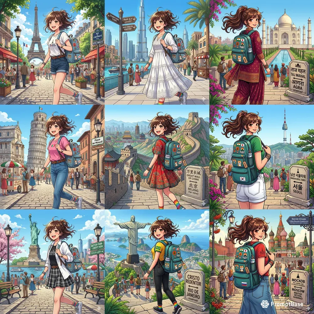 Anime Girls Exploring Global Destinations