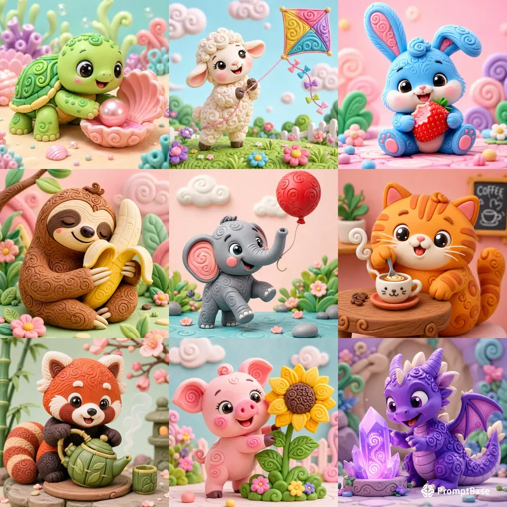 Whimsical 3D Polymer Clay Animals