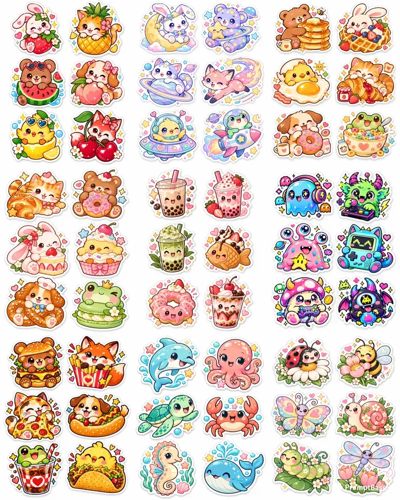 Retro Kawaii Vinyl Sticker Pack Sheets
