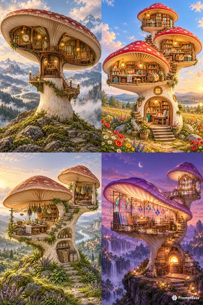 Whimsical Mushroom Workshop Art